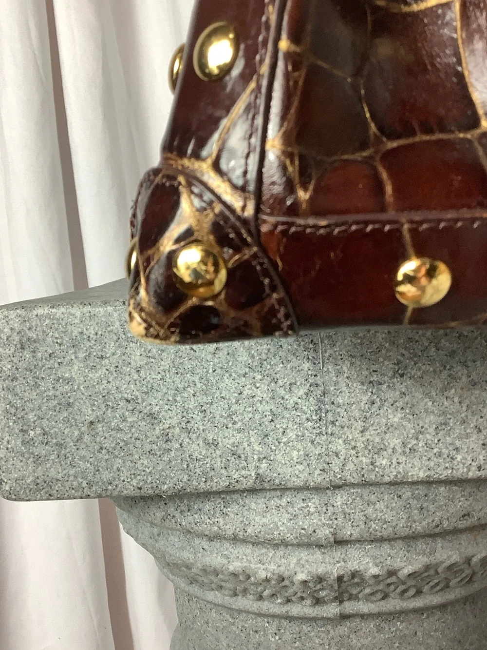 Nordstrom Croc-Embossed Dark Brown Satchel with Gold Hardware